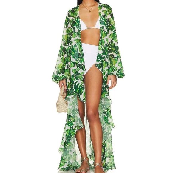 NWOT $650 NEW Caroline Constas Charlize Coverup White Green Palm Leaf Dress - Picture 2 of 6